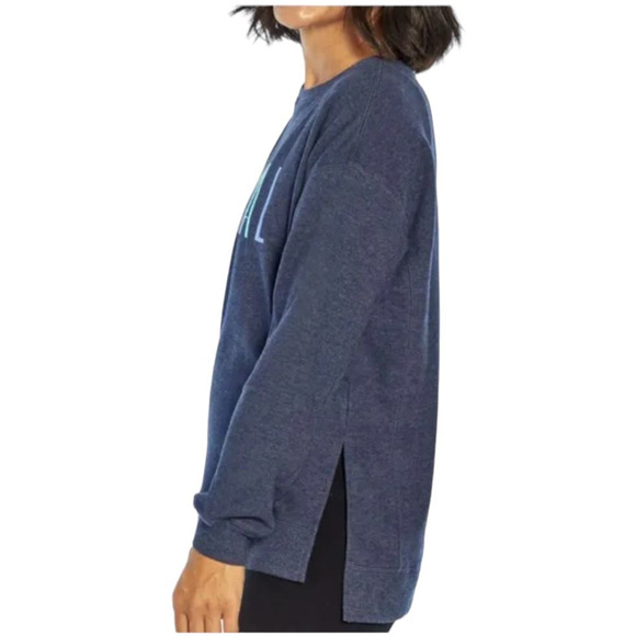 Wildfox NWT Navy Statement “Social” Sweatshirt Side Slits Drop Shoulder Size S - Picture 3 of 10